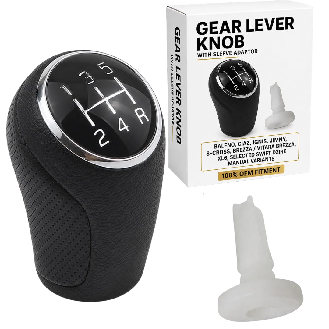 Gear Lever Knob for Swift Dzire | Baleno| Brezza | Ciaz | Ignis | XL6 | Jimny | S-Cross | 5 Speed Manual Gear Shift Knob | Black Chrome | 1 Set with Sleeve Adaptor OEM Fitment-image-44