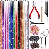 Hair Tinsel Kit - Fairy Hair Tinsel with Tools 48 Inch Hair Tinsel Heat Resistant Safe 13 Colors Gli