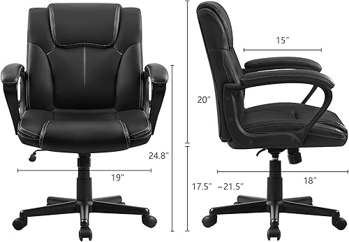 Miniatura 3 de Silla ejecutiva de oficina giratoria con respaldo medio, asiento de escritorio ergonómico acolchado de cuero con soporte lumbar, reposabrazos, color