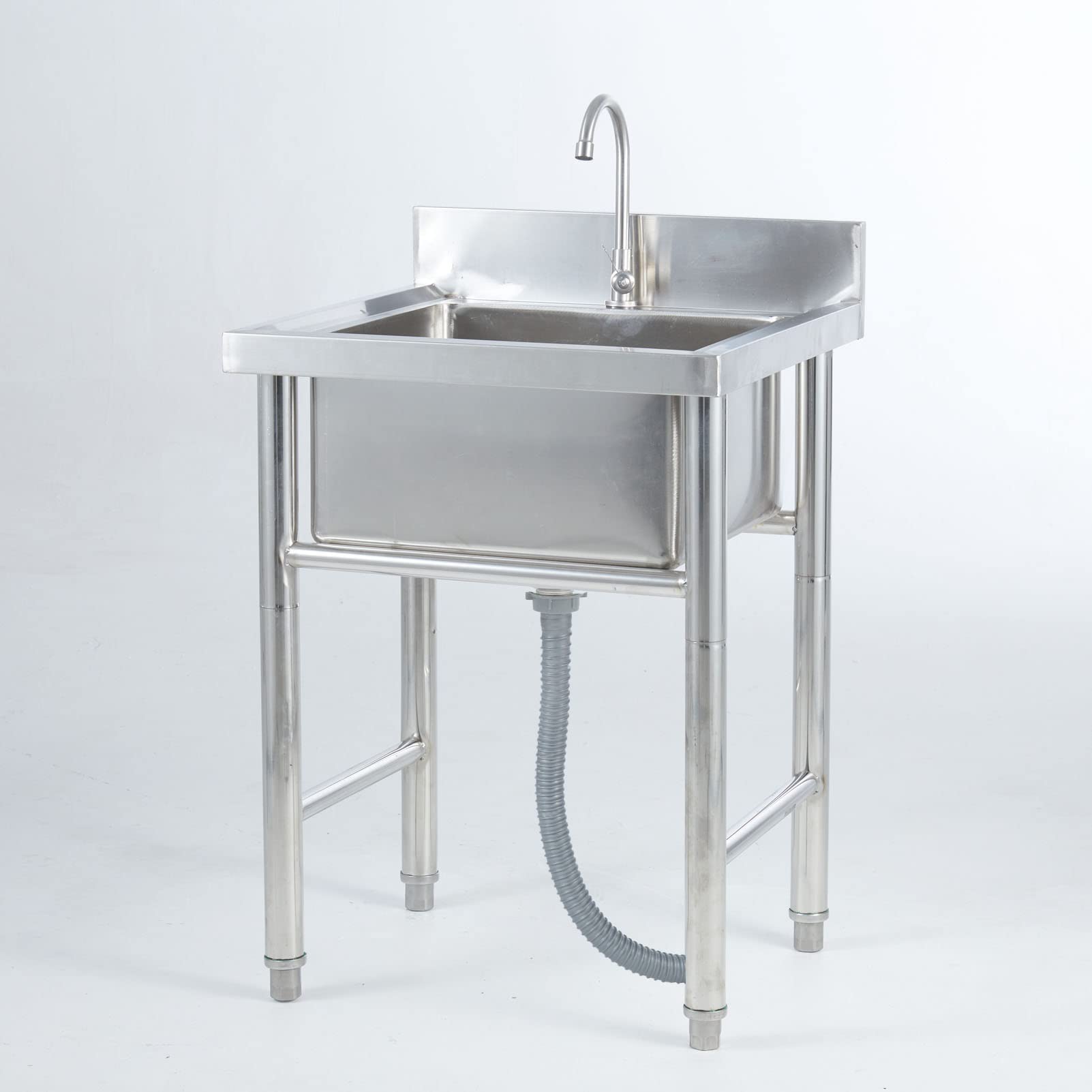 CSXSXAUO Stainless Steel Single Bowl Sink Free Standing Restaurant Station, Kitchen Prep & Utility for Home Garage Bar Laundry Room