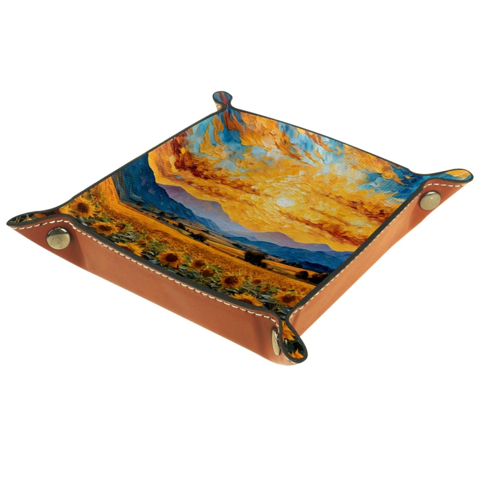 VAPOKF Sunflower Sunset Dice Tray, Folding Microfiber Leather Dice Holder for Dungeons and Dragons RPG Dice Gaming D&D and Other Table Games