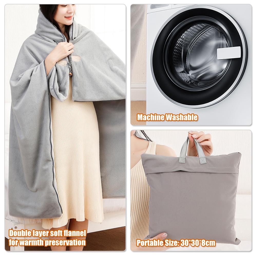 Woolala Coperta indossabile con cappuccio riscaldata USB 3 impostazioni di riscaldamento, lavabile in lavatrice, portatile, calda, morbida flanella, scialle riscaldata elettrica, per donne, uomini