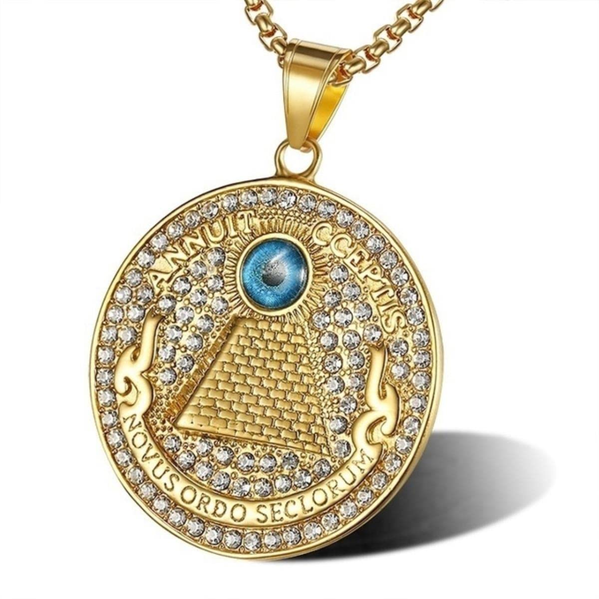 Antica Piramide egiziana Occhi Blu Ciondolo Collana Inserto con Cristallo Rotondo Ciondolo Collana Gioielli da Donna Retro Accessorio Antica Piramide egiziana Occhi Blu Ciondolo Collana Inserto con Cristallo Rotondo Ciondolo Collana Gioielli da Donna Retro Accessorio