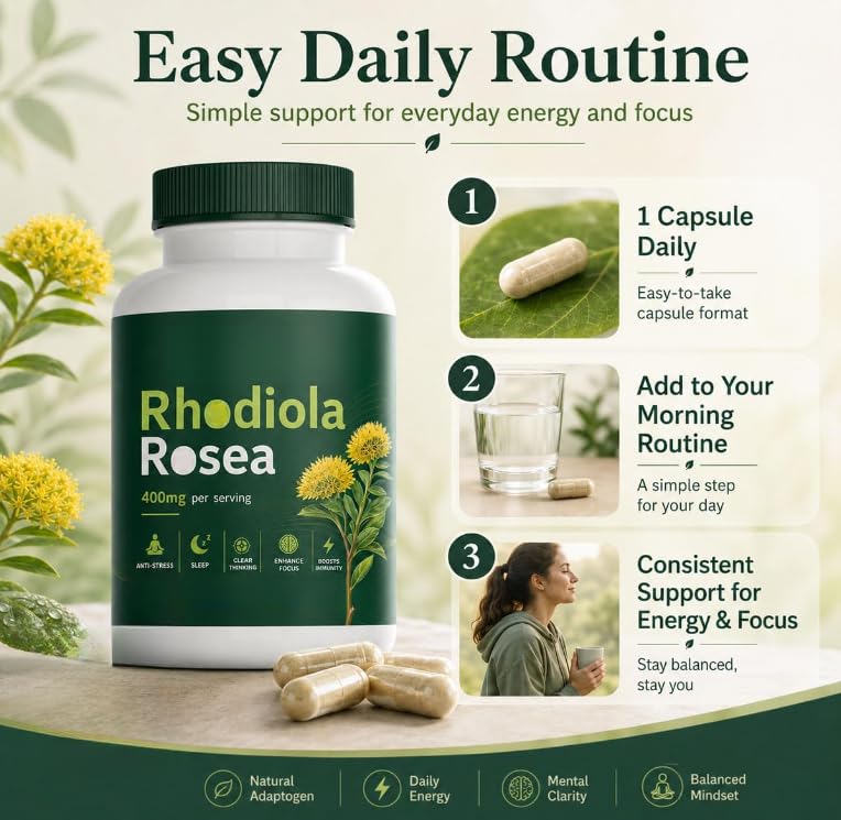Cápsulas de Rhodiola Rosea 400 mg, alivian el estrés.