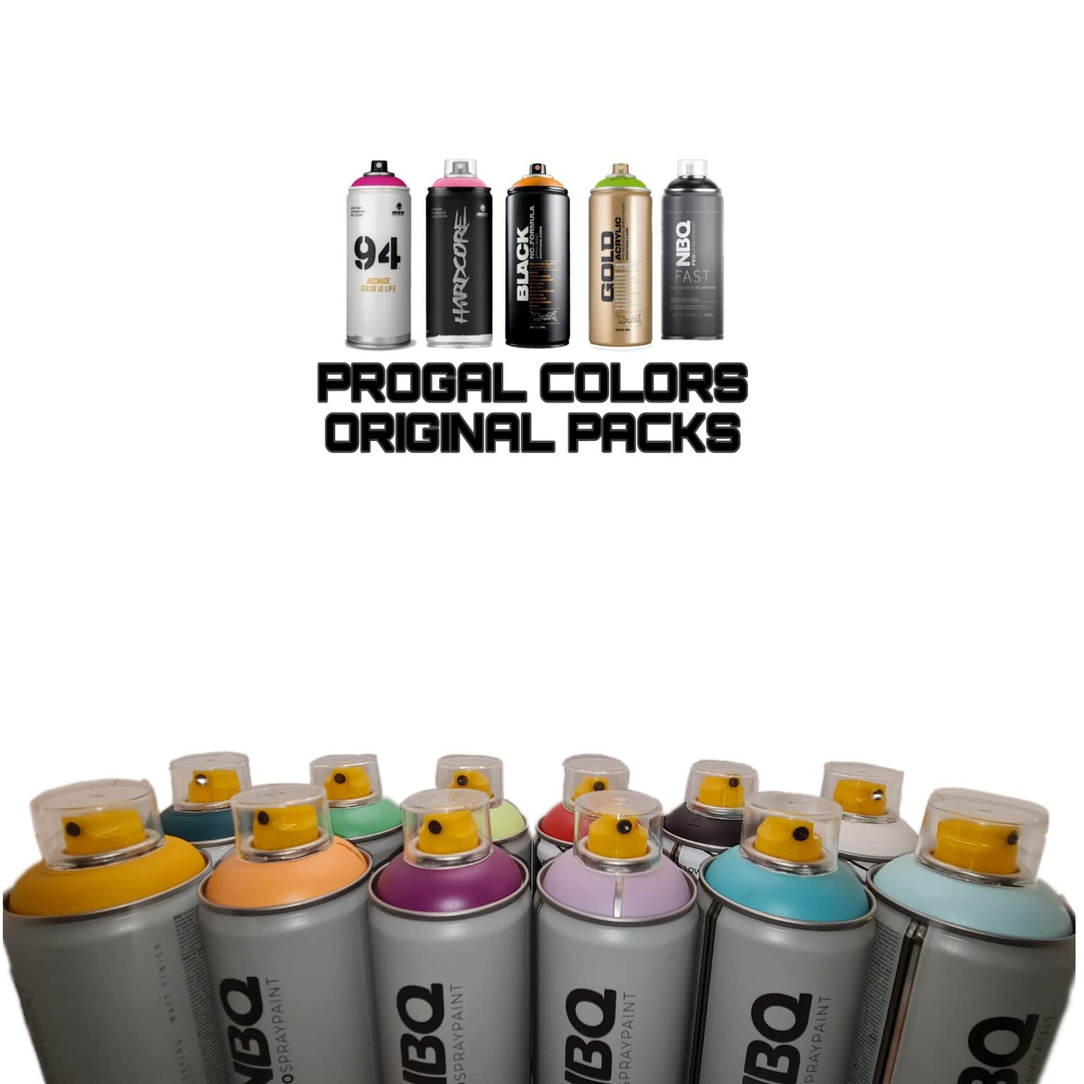 PROGAL COLORS NBQ SLOW BIG CAKE Pack – 12 Spray + 6 Ugelli Di Ricambio + Adesivi, Vernice Multisuperficie Opaca