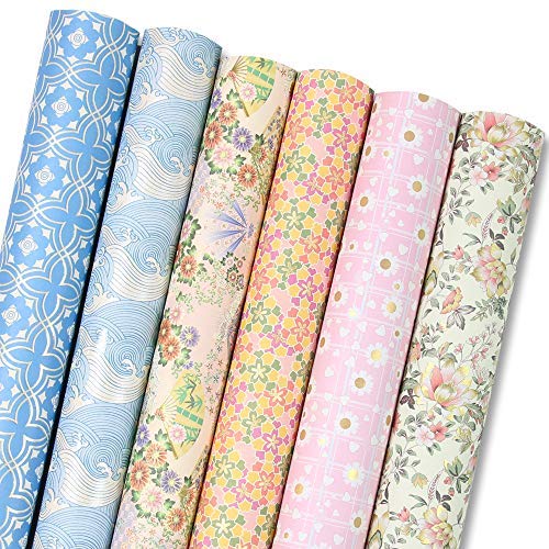 UNIQOOO 24 Sheets 6 Patterns Japanese Gift Wrapping Paper, Kimono