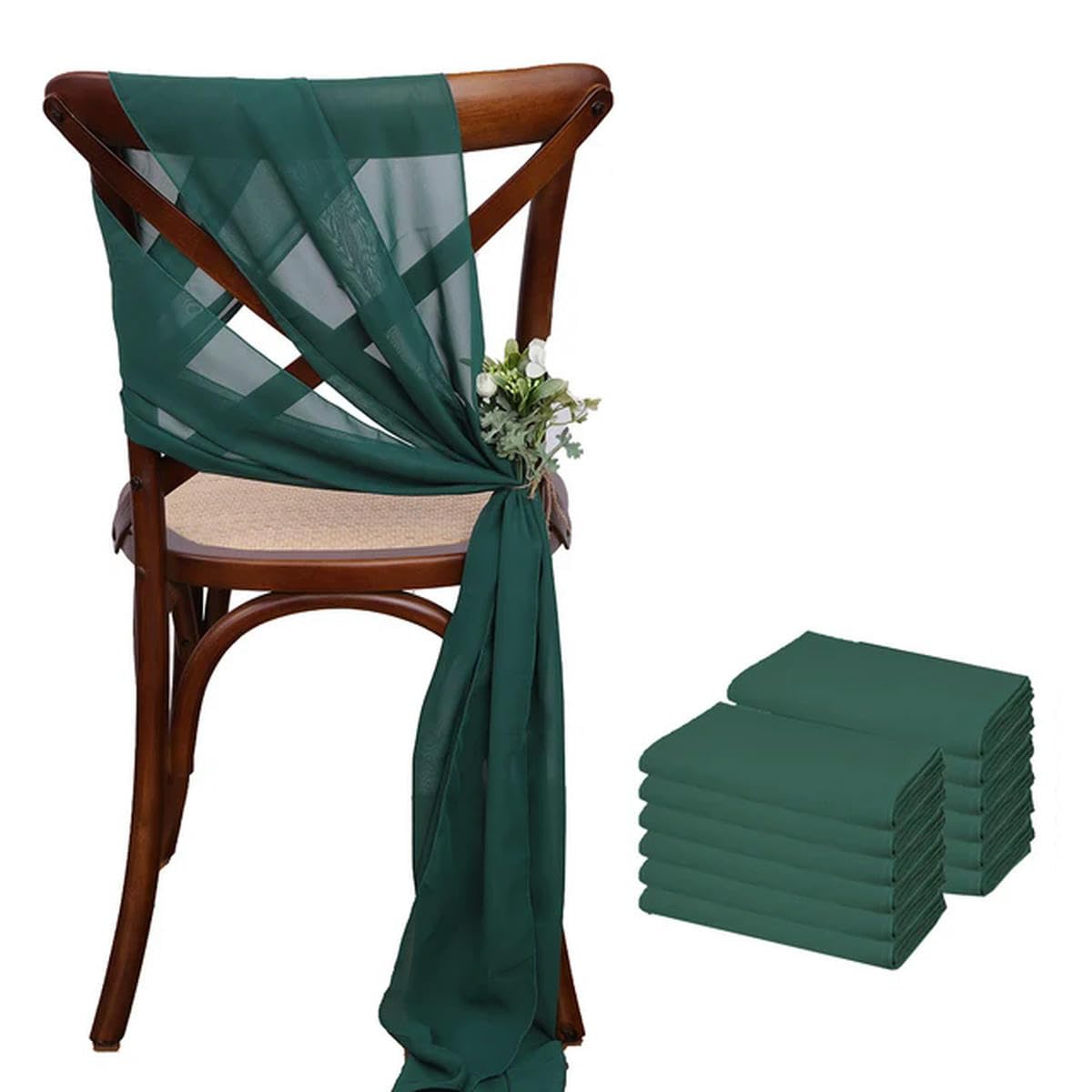 12 Stück 17 x 275 cm rosa Chiffon-Stuhlschärpen, 12er-Set Stuhlschärpe, Hochzeitsstuhlhussen, Band, Hochzeit, Party, Gang, Stuhldekoration,Stuhlschleifen(Dark Green)