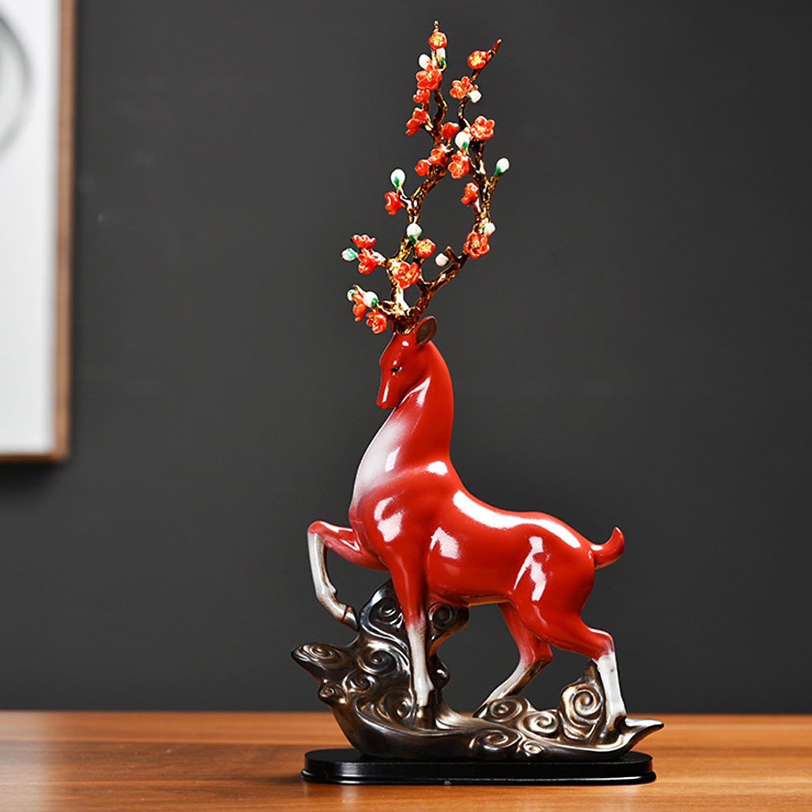 Statua Decorativa - Figurine Di Animali Da 16,5 Pollici Decorazioni Per La Casa Di Alci, Statue Di Cervo Sika In Porcellana Figure In Ceramica Scultura Di Renne, Figure Artistiche Da Tavolo(Rot)