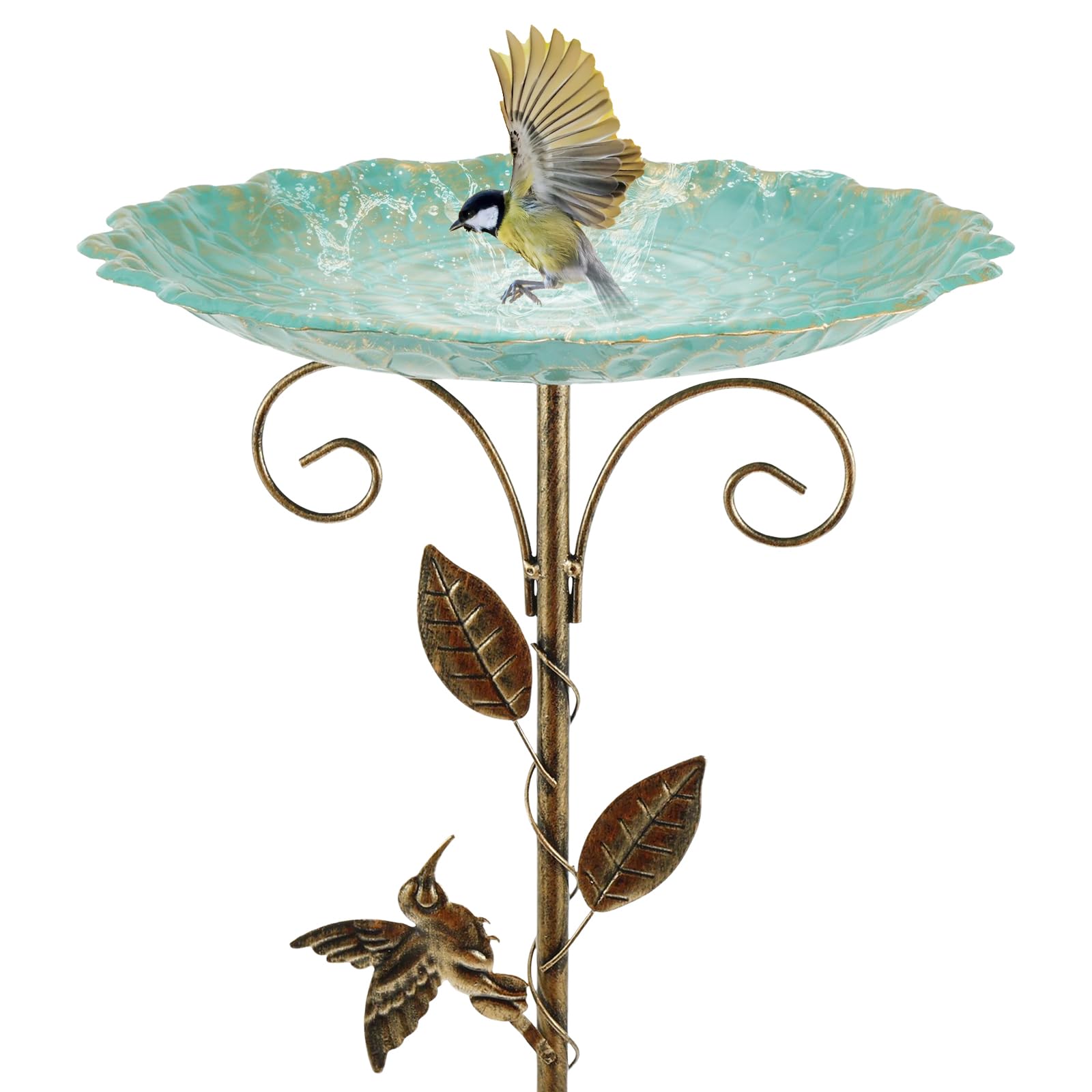 30 In Metal Bird Bath for Outside Vintage Birdbath with 5 Prongs Base Stake Versatile Outdoor Bird Bath for Garden Patio Yard Lawn Decor