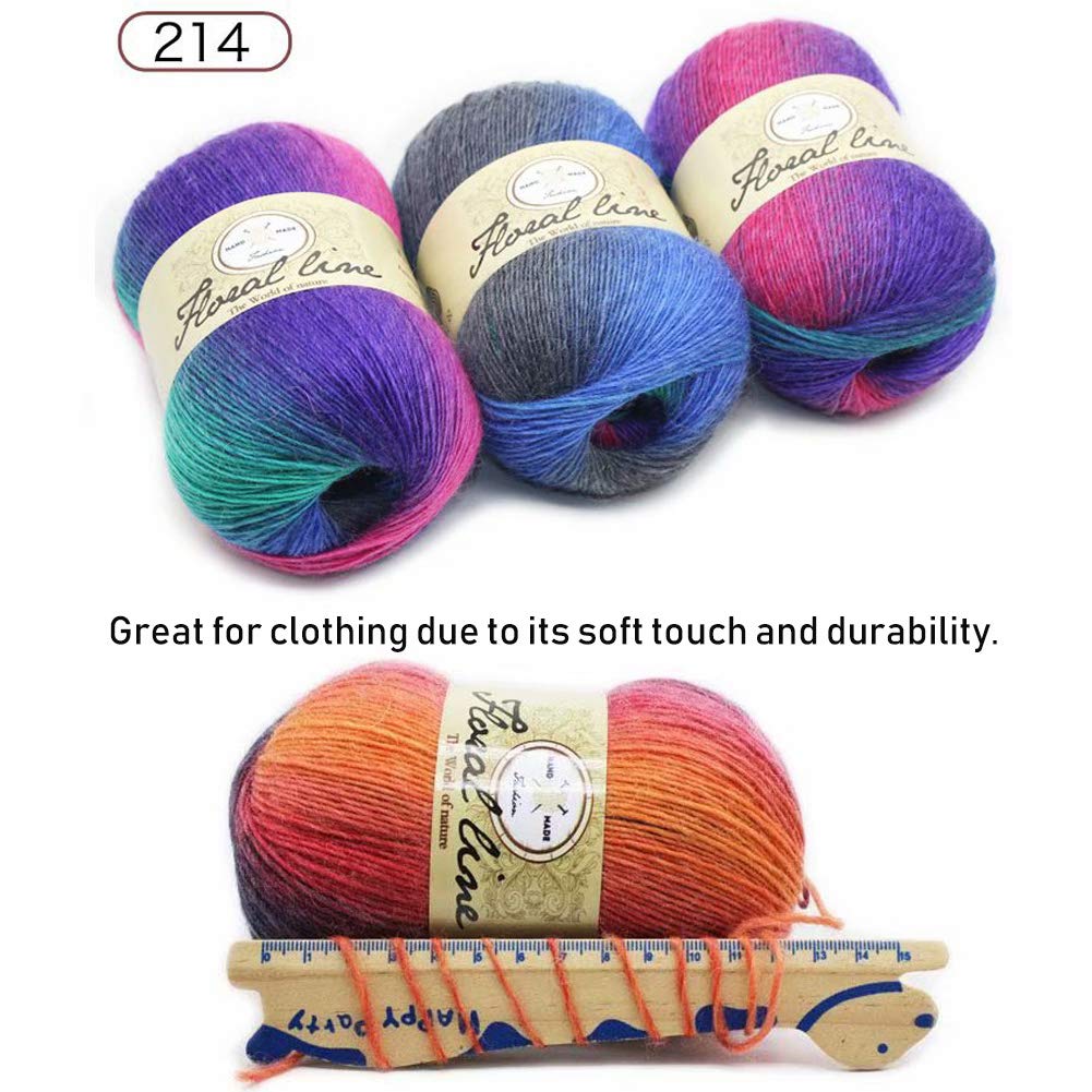 3X 100g Rainbow Wool Yarn Balls Chunky Knit Double Pom Pom Coloured Chunky Wool with 3 Crochet Hooks, 2 Needles - Image 2