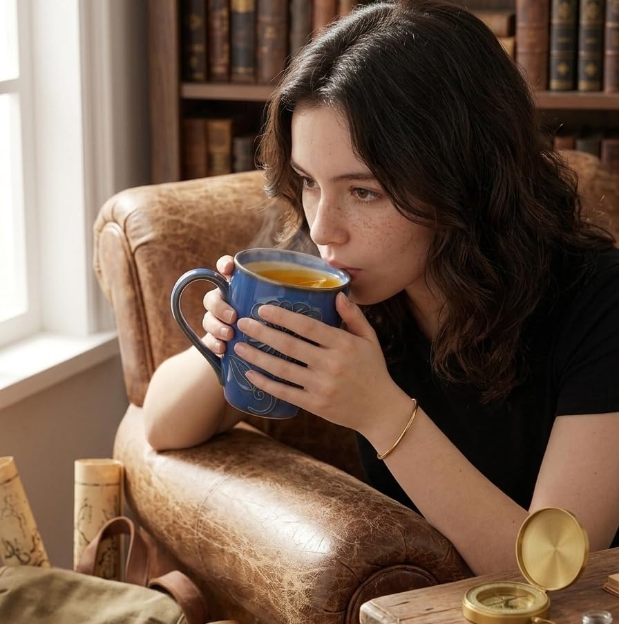 Image of Glossy Blue Embossed Floral Ceramic Tea /Coffee Mug Set of 2 (330 ml) | Microwave & Dishwasher Safe |Premium Ceramic Mugs for Home, Office & Gifting