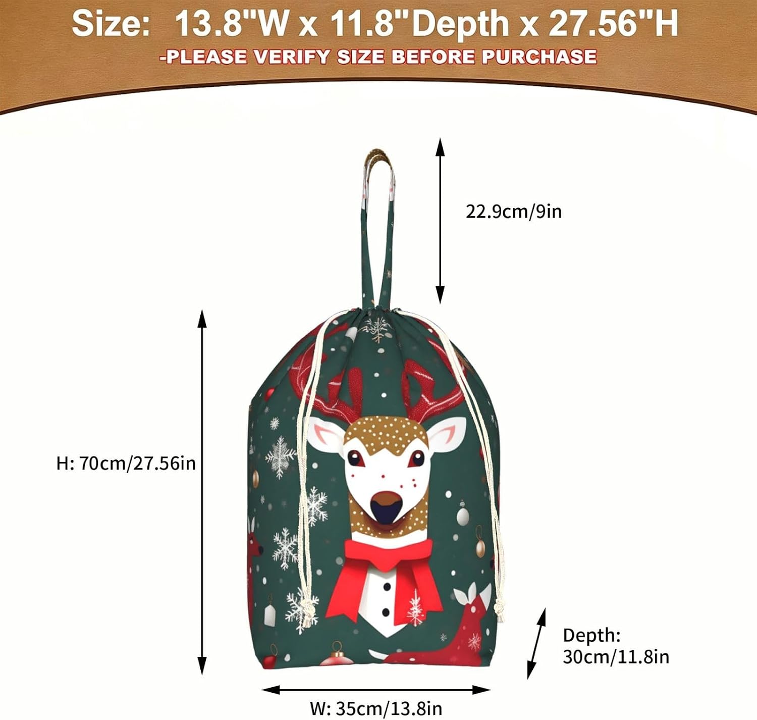 Oxford Christmas Deer Print Large-capacity drawstring laundry bag with Handles for Dorm,Hotel