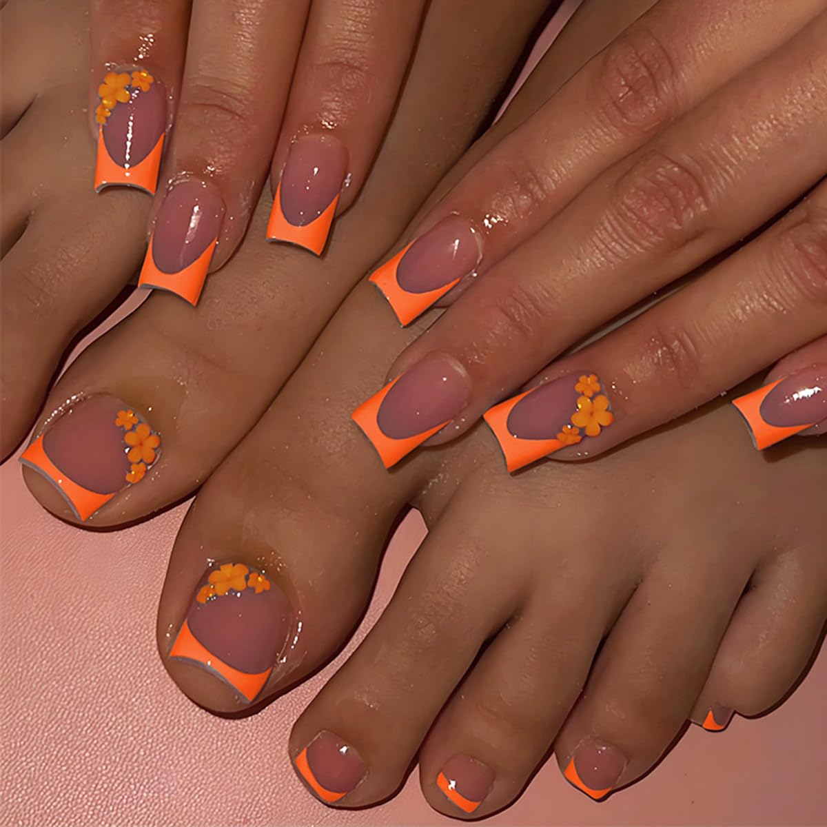 48Pcs Press on Nails Set - Cute Spring Flower Design