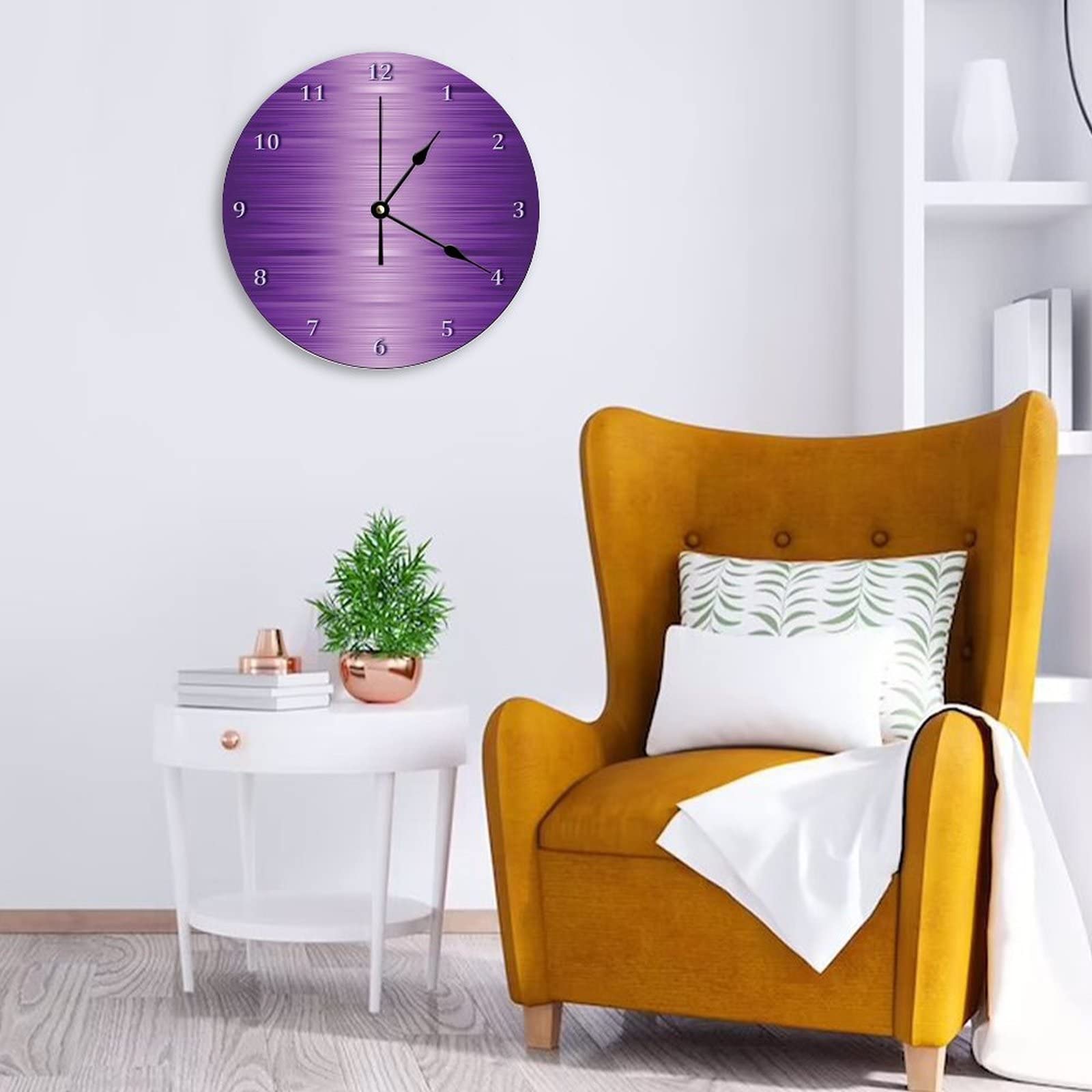 Orologio Da Parete Rotondo, Silenzioso, A Batteria, Con Fiori Viola Per Soggiorno Cucina Camera Da Letto 92024848