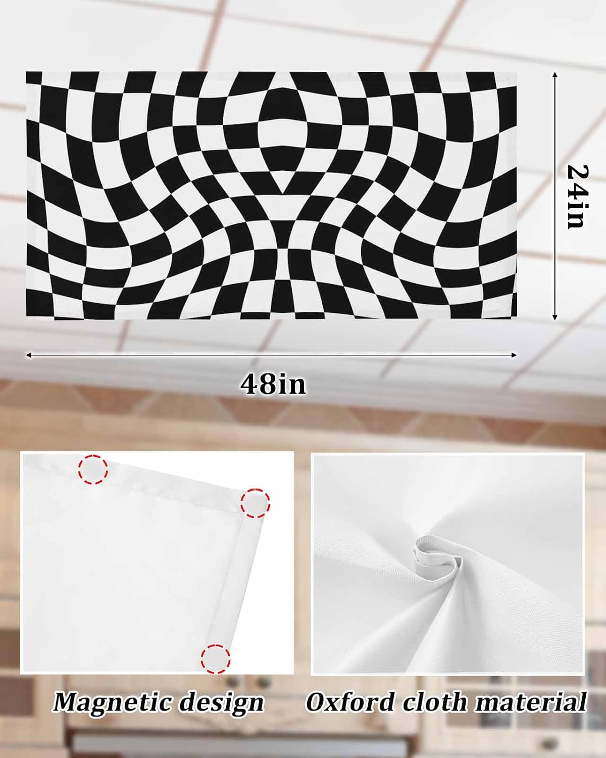 Fluorescent Light Covers for Ceiling Lights Black and White Magnetic Light Filters 4 Pack 4x2 ft Aesthetic Modern Abstract Ceiling Light Cover for Classroom Office School Home Drop Lamp Decor
