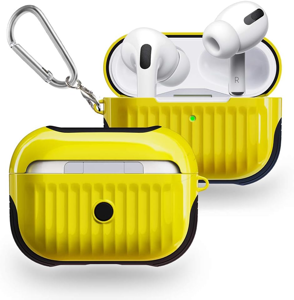Airpods Pro Protective Case, TPU + PU 2 in 1 Protective Cover, Cute Suitcase Design, Airpods 3 Safety Drop Protect Case, Suitable for Men & Women (Wavy Surface-Yellow)