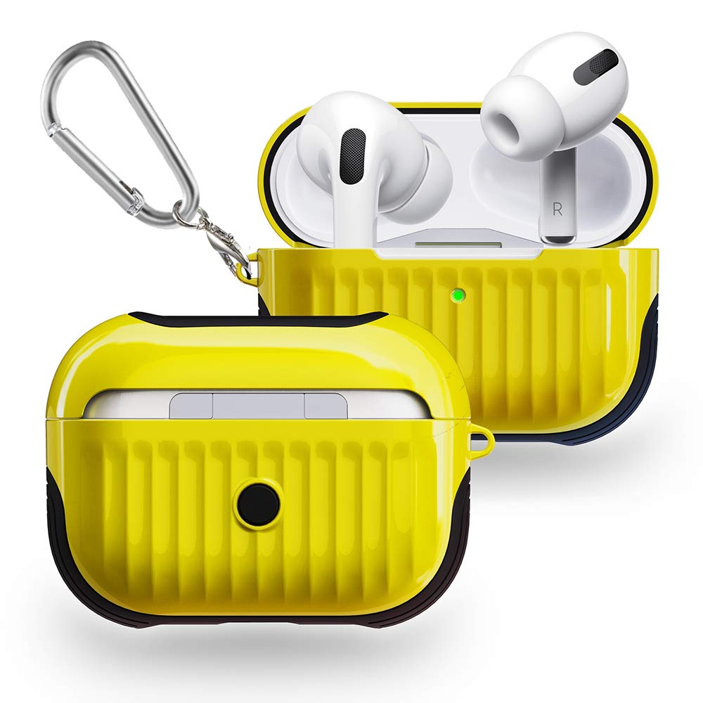 Airpods Pro Protective Case, TPU + PU 2 in 1 Protective Cover, Cute Suitcase Design, Airpods 3 Safety Drop Protect Case, Suitable for Men & Women (Wavy Surface-Yellow)