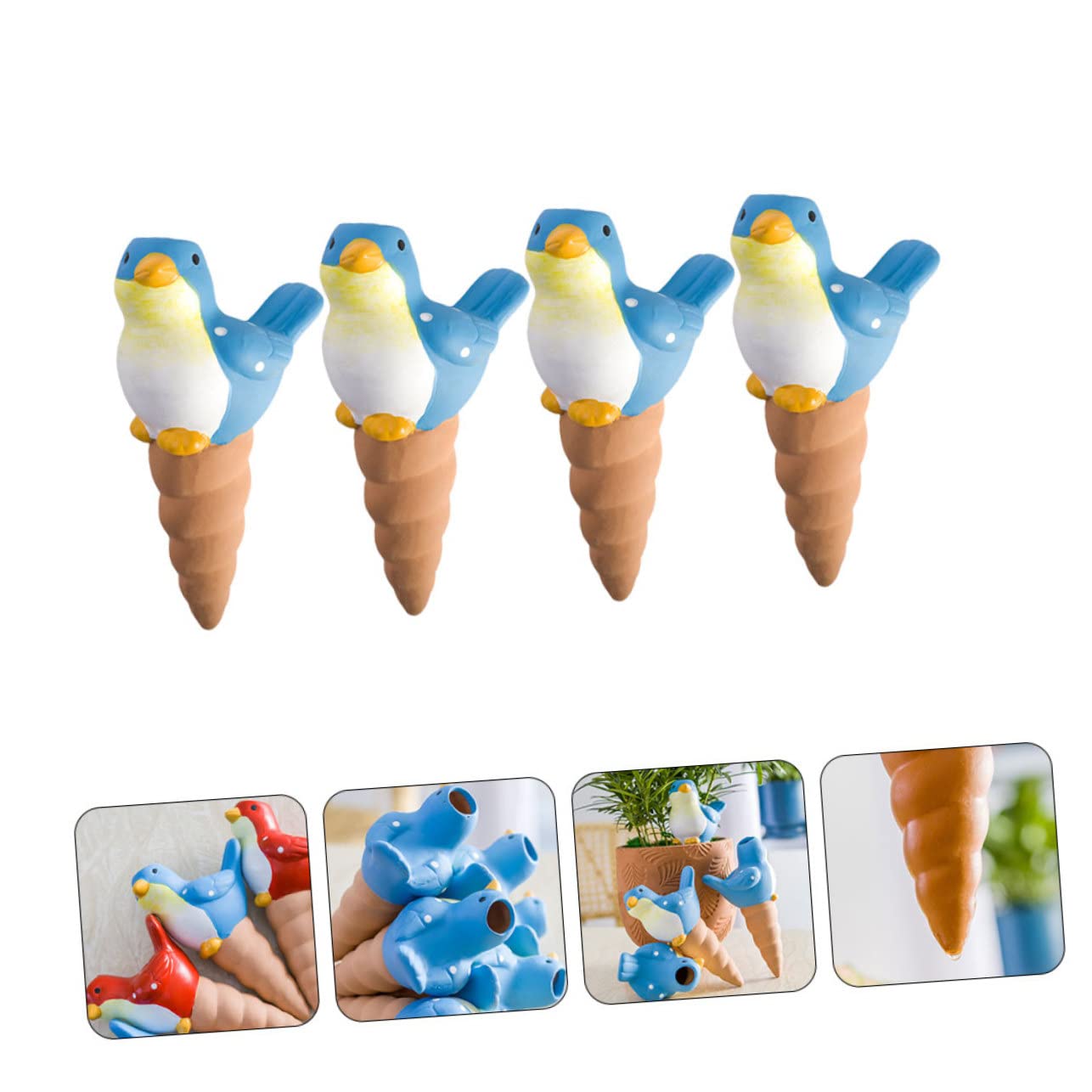 HANABASS Set di 4 Gocciolatori Automatici per Piante in Ceramica a Forma di Uccellino, Facile da Usare, per Giardino e Terrazzo