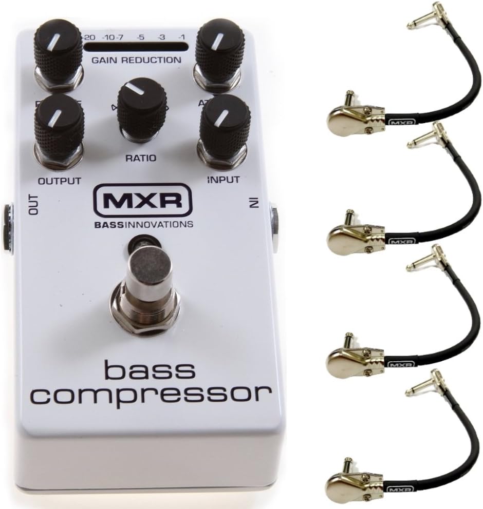 MXR M87 Bass Compressor Effects Pedal Bundle with 4 MXR Right Angle Patch Cables
