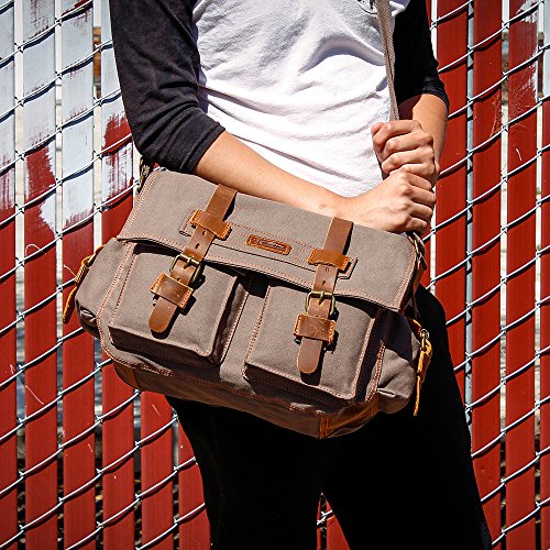 Gearonic 5802ALL-NEW Gearonic Men And Women Canvas Leather Messenger Bag For 14'' 15'' 17'' Laptop Satchel Vintage Shoulder Rugged Military Crossbody Large Briefcase thumb #5