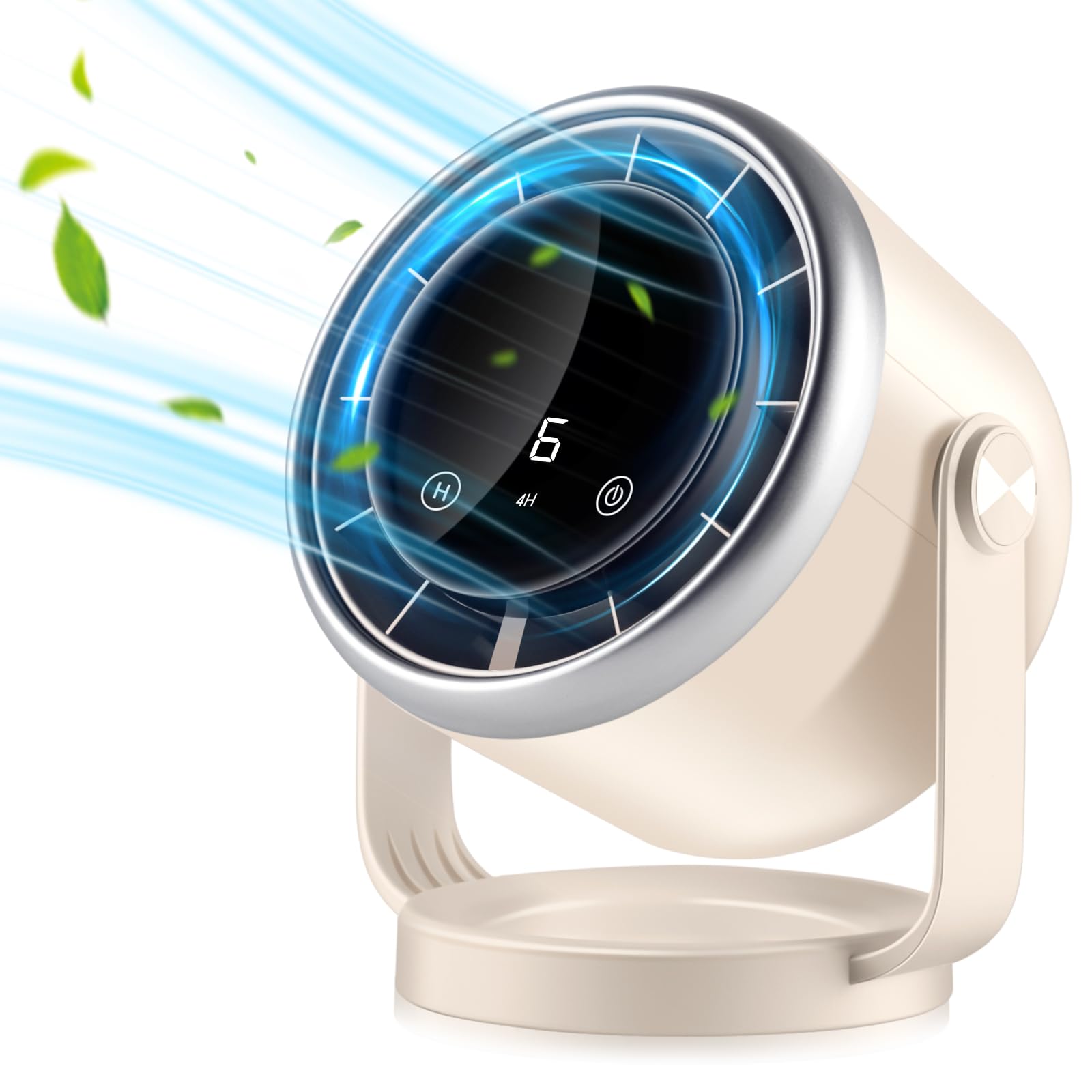 Ventilador de escritorio con batería, pantalla digital silenciosa, ventilador portátil con rotación de 360°, ventilador circulador de aire para toda la habitación, ventiladores USB con 6 velocidades