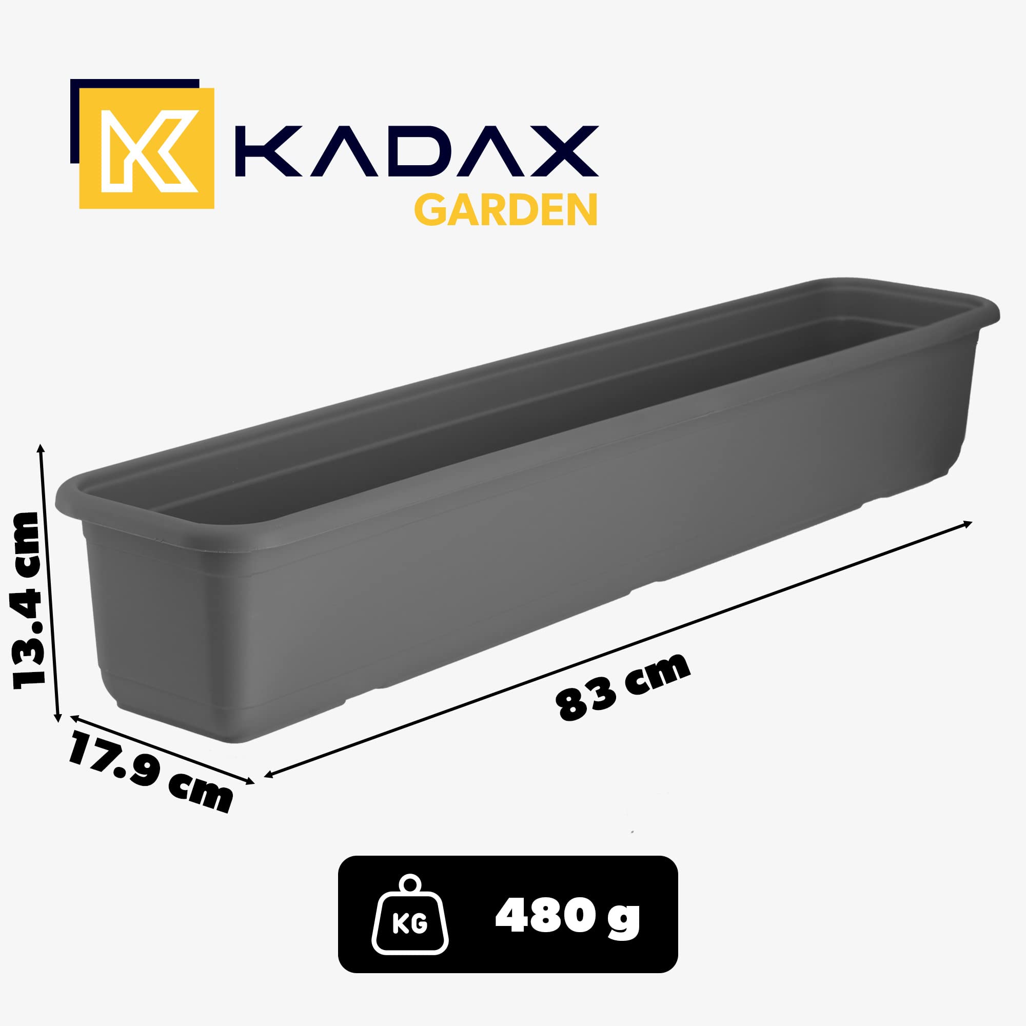 KADAX Donica na kwiaty 80 cm, antracytowa, z wysokiej jakości tworzywa sztucznego, do użytku wewnątrz i na zewnątrz, na balkon, taras, parapet