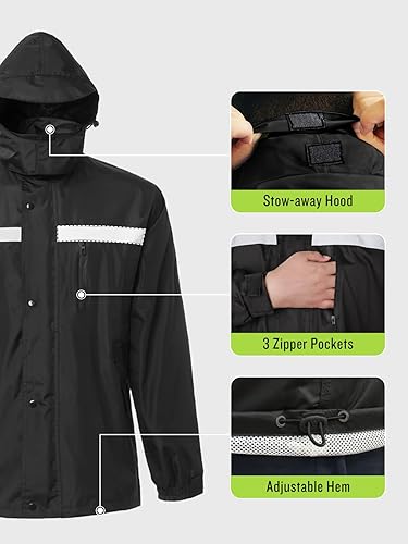 Miniatura 9 de Traje de lluvia para hombre, de alta visibilidad, reflectante, para trabajo, chaqueta de lluvia, pantalones para todos los deportes, granja, pesca