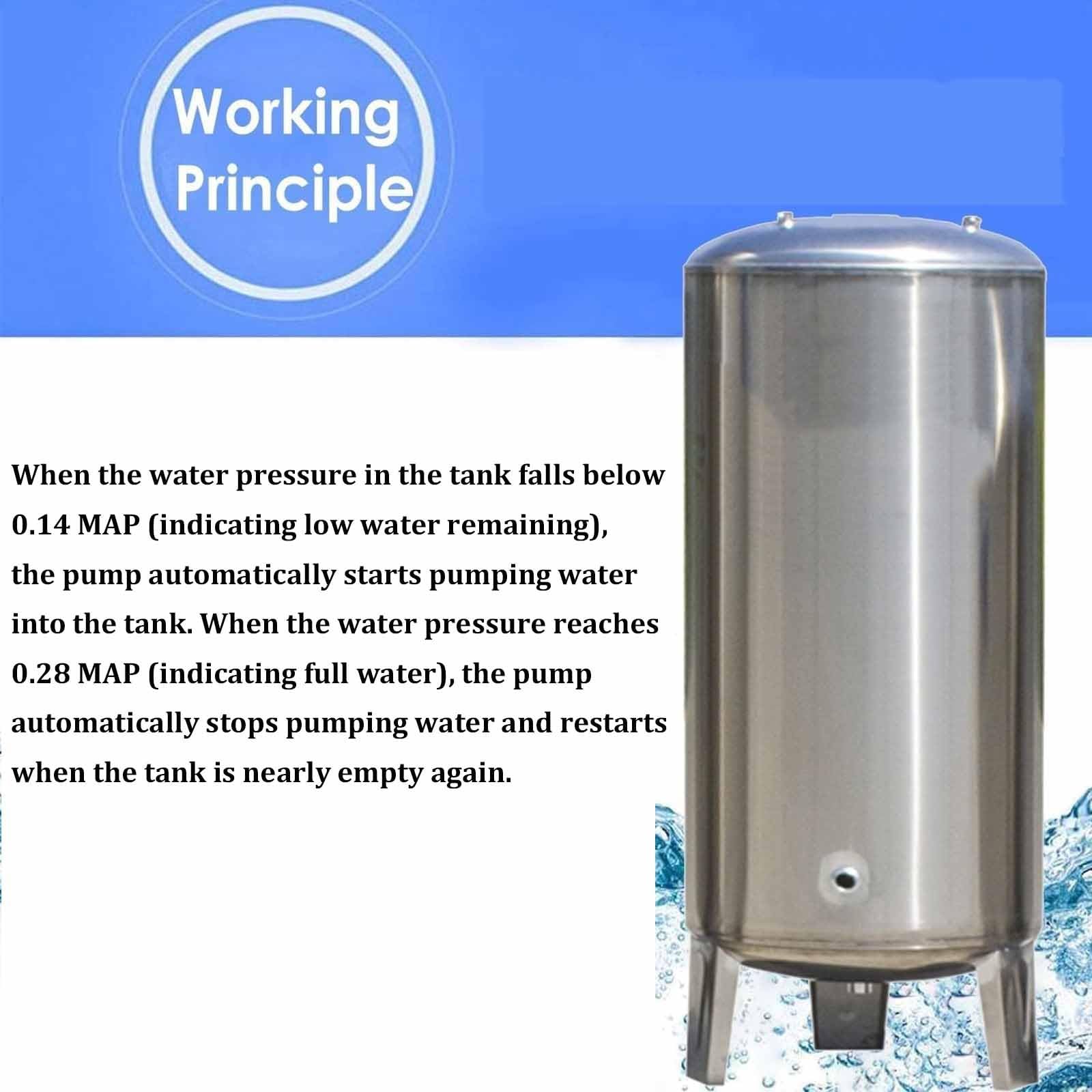 Tanque de almacenamiento de agua a presión — 16-185 galones — de acero inoxidable 304, para sistemas de agua, hogar, granjas, baños, jardines y cocinas(95x40cm(100L/26GaL))
