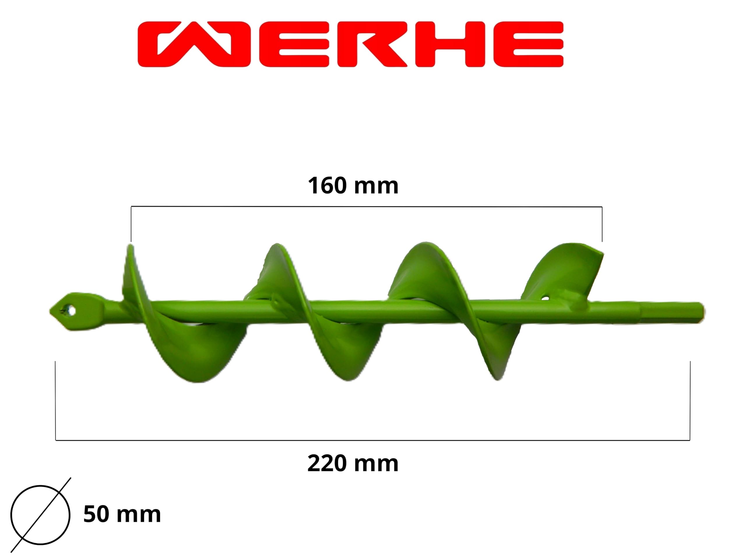 WERHE Punta da terra 50 mm Ø, lunga 220 mm per trapano e avvitatore a batteria – trivella da giardino per piantare senza sforzo fiori, arbusti e scavare fori per pali di recinzione