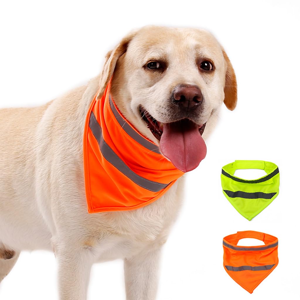 BT Bear Reflective Pet Triangle Scarf,2PCS Pet Bandanas Safety Reflective Strip High Visibility Dog Triangle Bib Safety for Dogs Hunting Night Walking,L