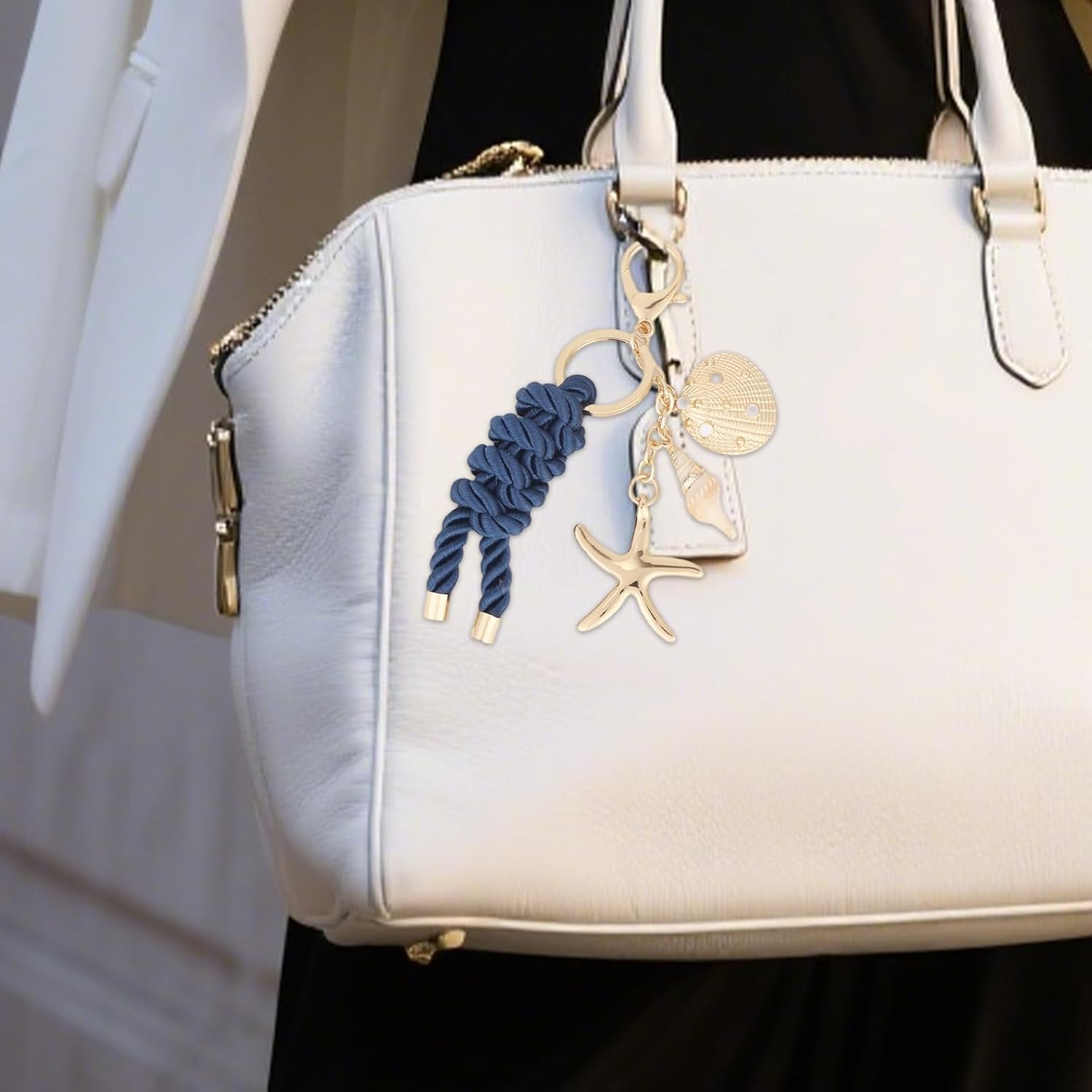 Gold Seashell Keychain for Women, Ocean Beach Bag Charms with Seashell & Blue Rope Summer Purse Accessory Fashion Jewelry Gift - Image 7