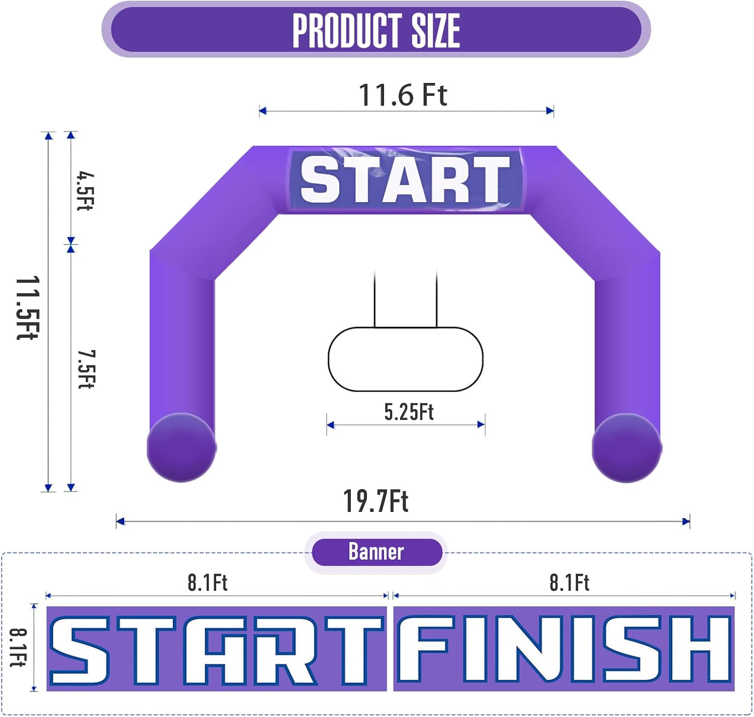 20ft Start Finish Line Inflatable Arch Purple with Powerful Blower, Hexagon Inflatable Archway for Race Outdoor Advertising Commerce