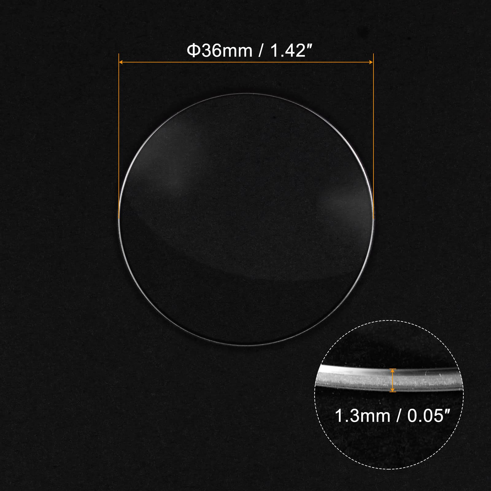 uxcell Watch Glass Sapphire Crystal Lens Single Dome Round 36mm Dia. 1.3mm Edge Thickness Replacement Parts, Clear