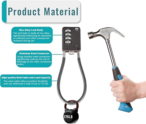 Miniatura 3 de Cerradura de combinación de cable de 4 dígitos de 7.1 pulgadas para casillero de gimnasio escolar, casco, archivadores, caja de herramientas, maleta