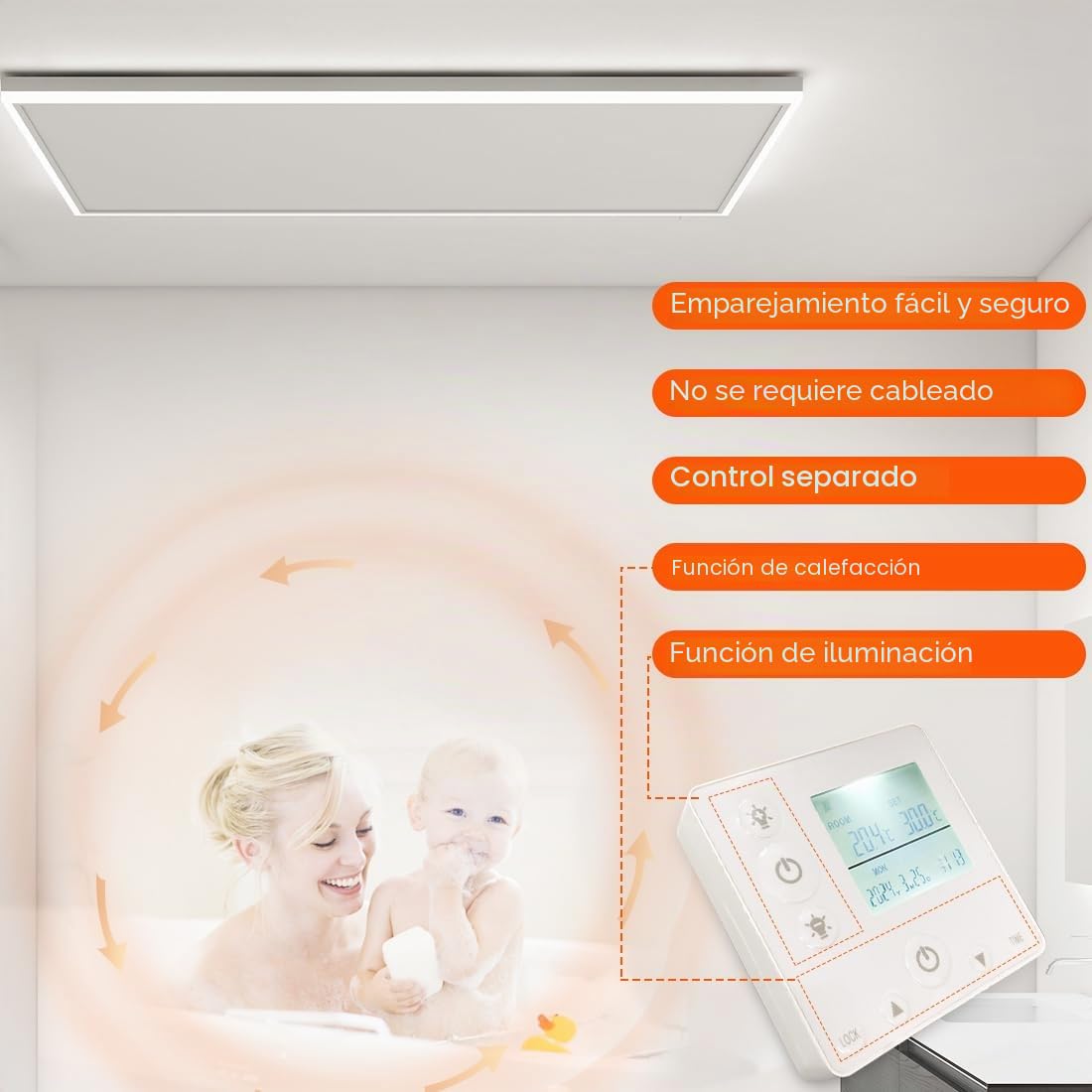 Calefacción infrarroja con termostato, 400 W, calefacción de techo, infrarrojos con iluminación LED, calefacción infrarroja, montaje en techo, control por aplicación, calefacción eléctrica, panel
