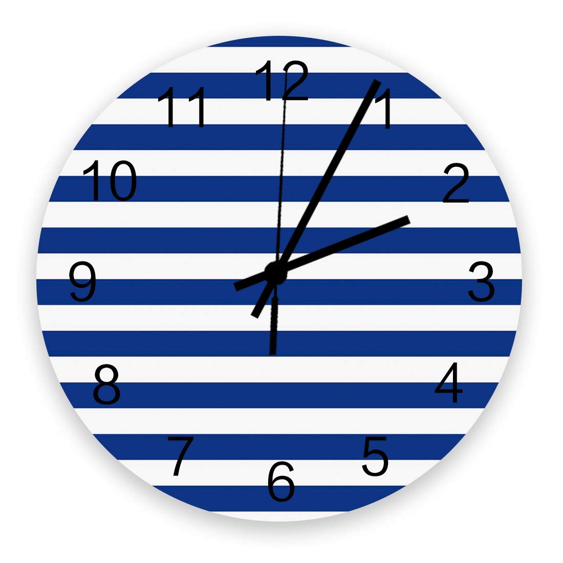 12" Silent Wall Clock Stripe,Battery Operated(Non Ticking),Wooden Large Wall Clocks Round Wall Decor for Kitchen/Bathroom/Living Room/Bedroom,Navy Blue and White