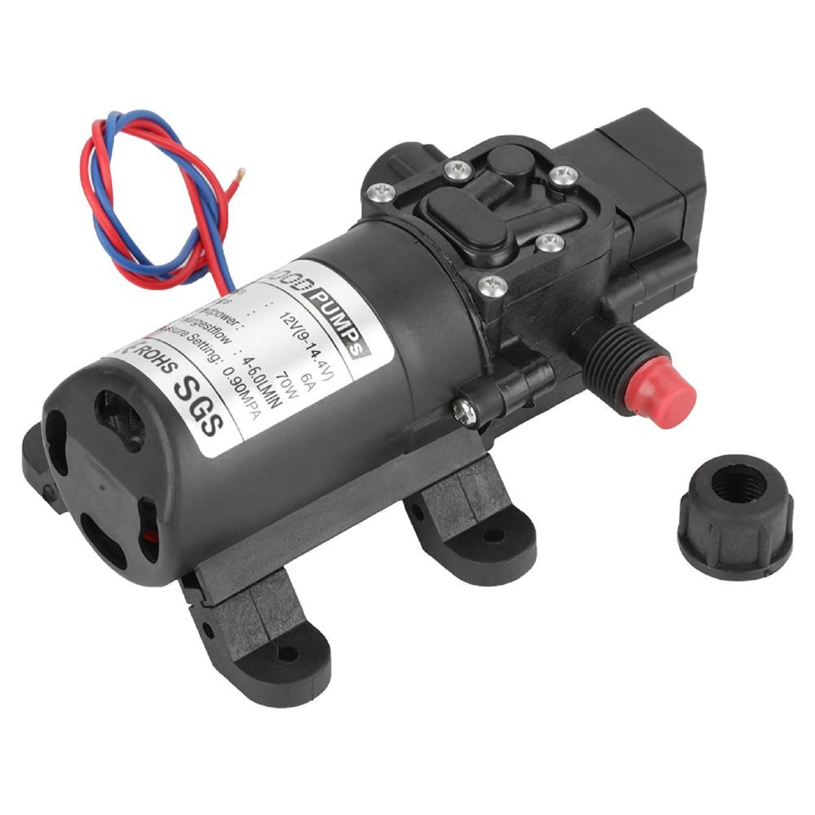 Pompe à Eau Haute Pression 12V Auto-amorçante - 0.9 MPa (9 Bars), 4-6 L/min, 70W - Pour Nettoyage, Irrigation