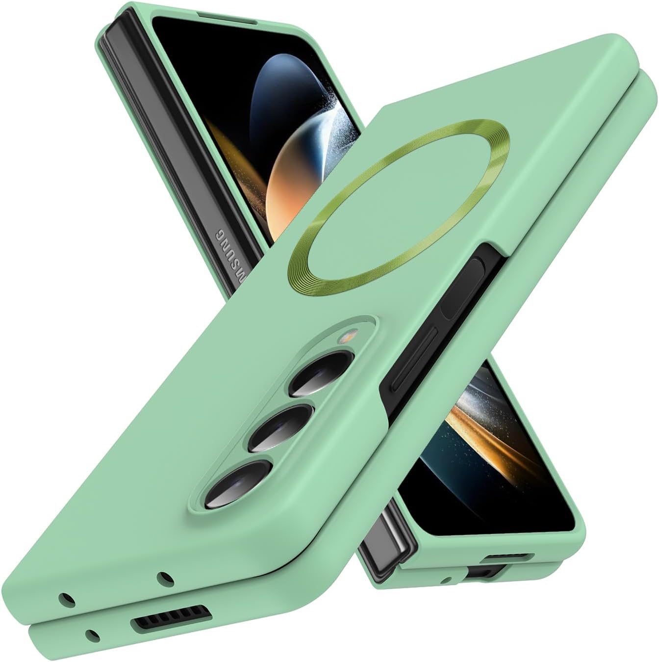 Magnetic for Galaxy Z Fold 3 5G Case,Lightweight,Slim Fit Drop Protection Rugged Shockproof Cover for Samsung Galaxy Z Fold 3 5G, Hard PC Shockproof Protective Phone Light Green 7-Z Fold3-05