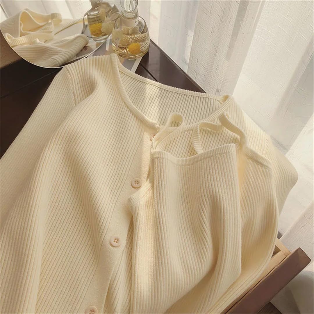 Einreihiges Damen-Tanktop und Strickjacke, zweiteiliges Set