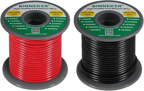 Miniatura 8 de BINNEKER Cable eléctrico sólido de PVC 1007 de calibre 26, color rojo de 100 pies y negro, 100 pies, 26 AWG 1007 Engánchate Alambre de cobre estañado
