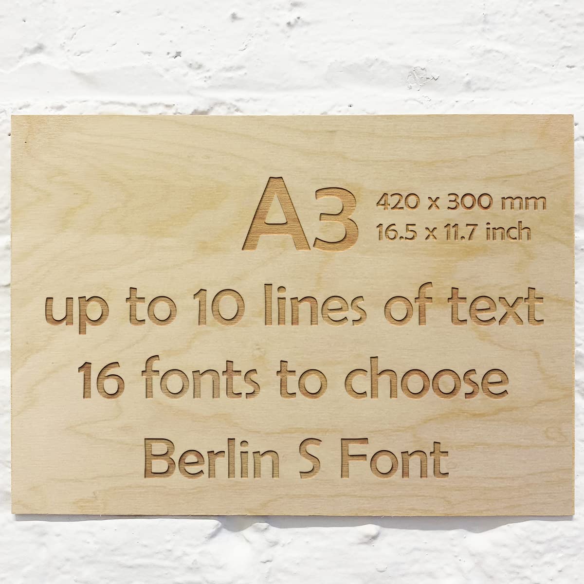 Cutncraft Designs Personalised Wooden Sign Plaque Custom Made Wall Door Hanging Gift Idea A3 42x30cm (15.74"x11.81") in Berlin S Font