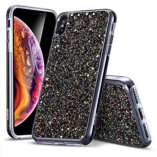 ESR Glitter Hard Case for iPhone Xs/iPhone X, Bling Hard Cover with Dual-Layer Structure [Hard PC Back Exterior + Soft TPU Interior] for The iPhone 5.8 inch(2018 & 2017)(Black)