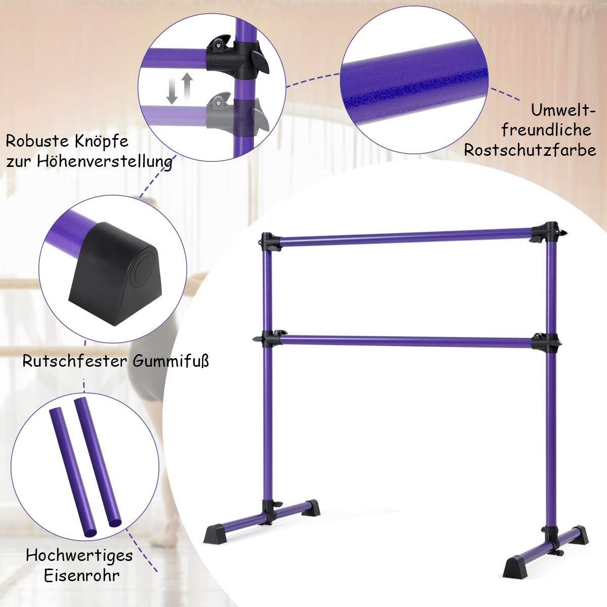 COSTWAY Ballettstange freistehend, Ballet Bar höhenverstellbar, Ballett Barre aus Eisen, Stretch Barre bis 50KG belastbar, ideal für Kinder und Erwachsene