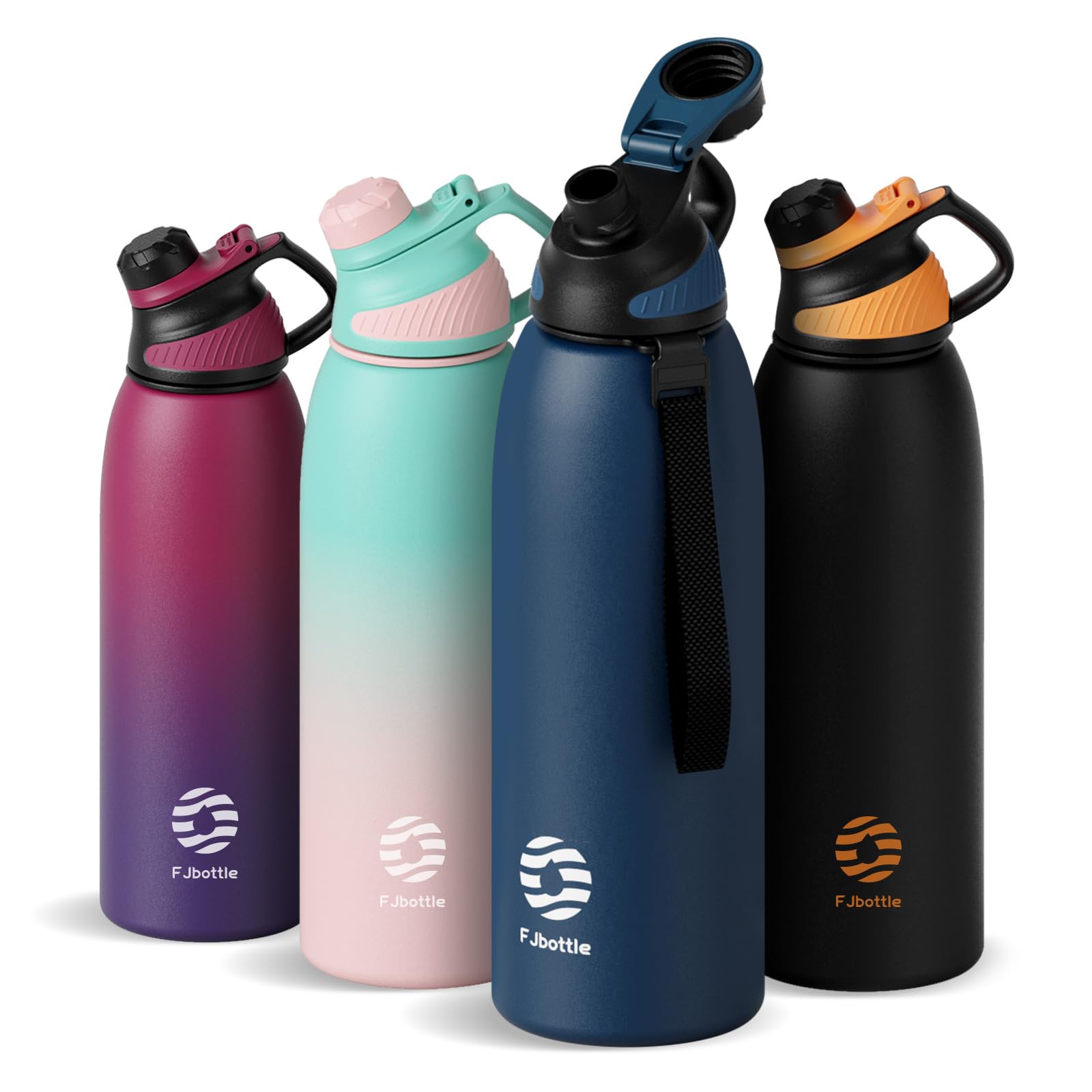 FJbottle Stainless Steel Water Bottle, 40oz Insulated Double Wall Flask, Leak Proof Vacuum Thermos, Reusable Metal Canteen, Screw Top & Handle, Perfect For Travel, Gym, School