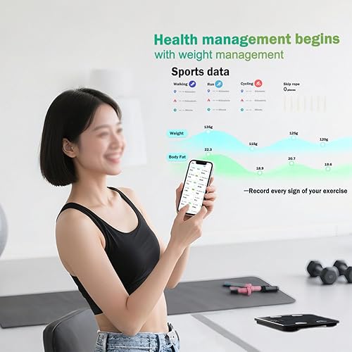 Miniatura 5 de Báscula inteligente de grasa corporal con aplicación, báscula digital de baño para IMC, composición corporal, masa muscular, capacidad de 400