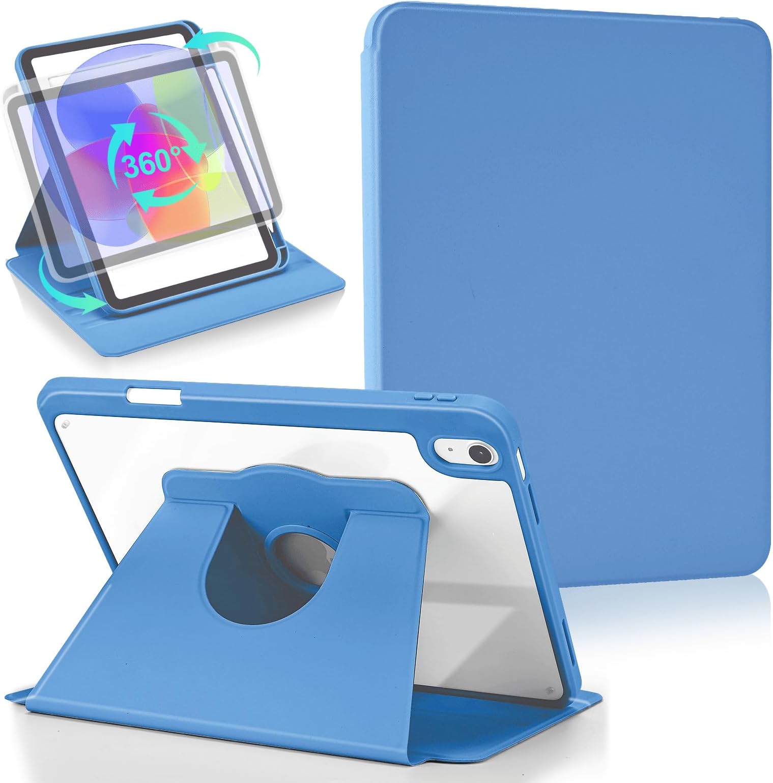 – Koze Rotating Case for iPad (A16)11th/10th Generation 11'' 2025/10.9''2022 with Pencil Holder, 360 Degree Rotation Stand Protective Cover, Shockproof Clear hard Back Shell Auto Wake, Blue