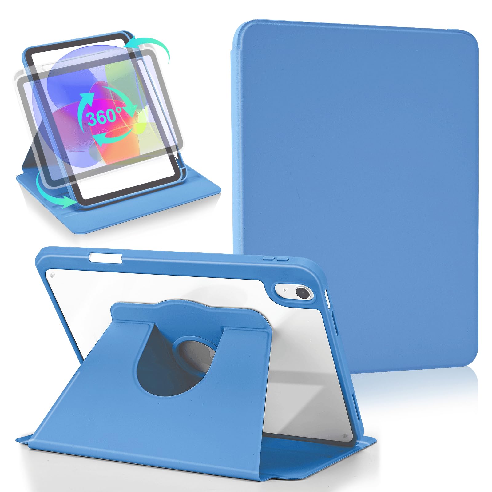 – Koze Rotating Case for iPad (A16)11th/10th Generation 11'' 2025/10.9''2022 with Pencil Holder, 360 Degree Rotation Stand Protective Cover, Shockproof Clear hard Back Shell Auto Wake, Blue