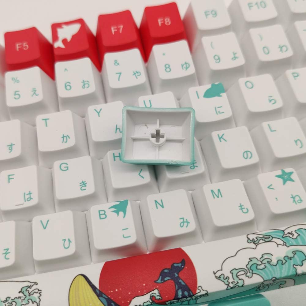 Japanese Style Coral Sea Design Blue White Red Keycaps for Cherry MX Switch Mechanical Keyboard Japanese Language OEM PBT Keycap