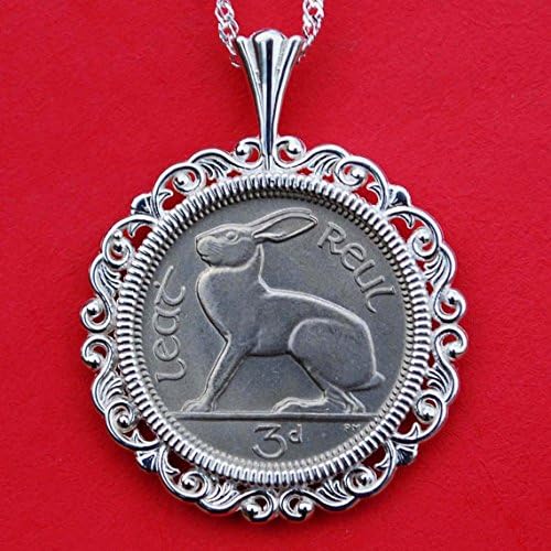 1968 Irish Ireland 3 Pence Hare Rabbit BU Uncirculated Coin Solid 925 Sterling Silver Necklace 18" Chain