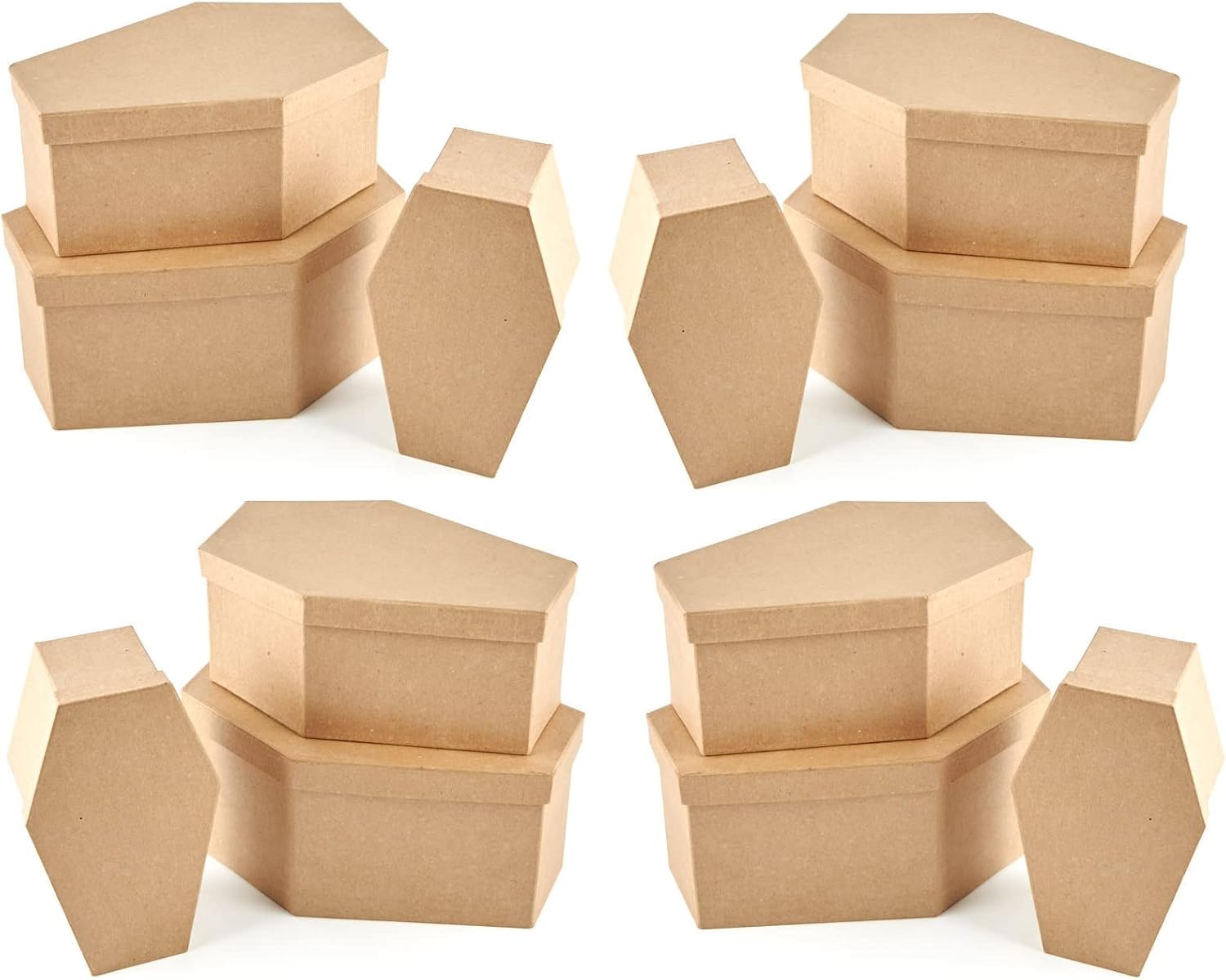 Factory Direct Craft Set of 12 Graduated Size Unfinished Paper Mache Coffin Boxes - for Halloween or Gothic Decorations
